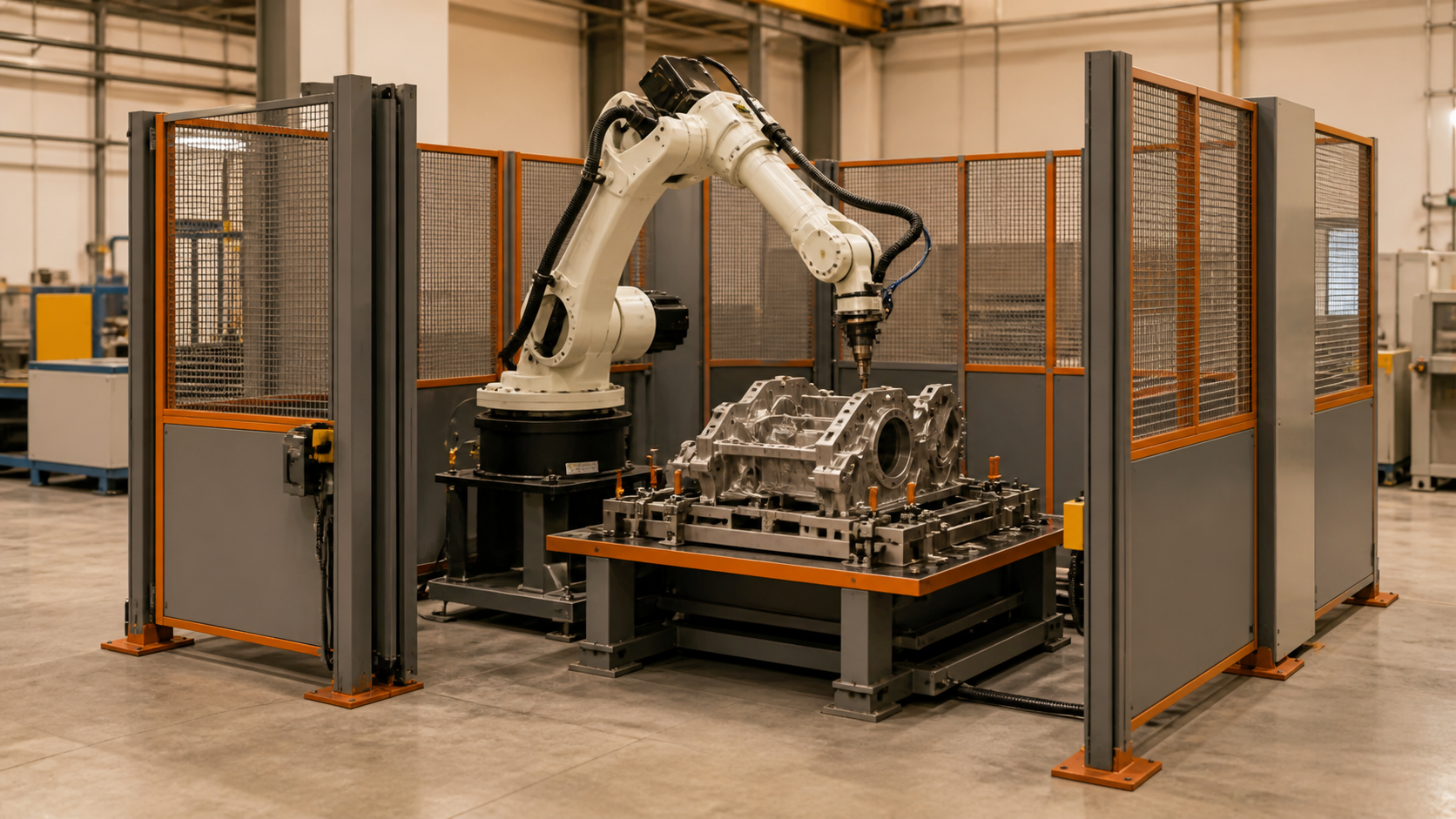 Industrial robot cell set up for a defined factory task