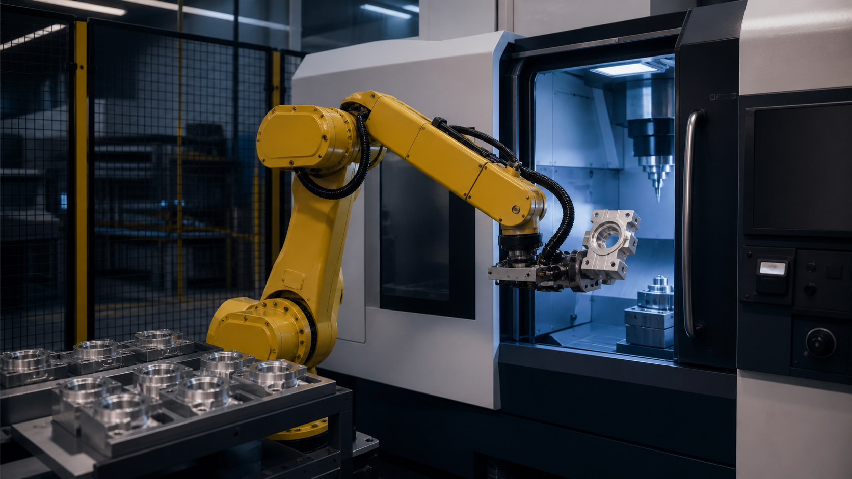 a robot loading a CNC machine