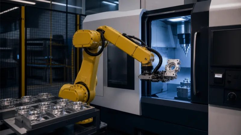 a robot loading a CNC machine