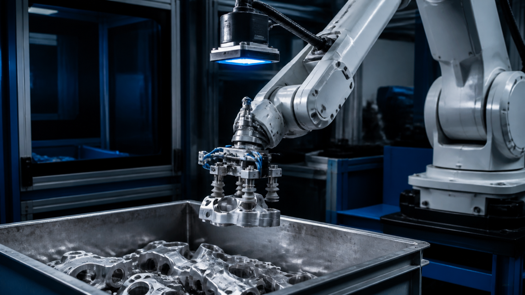 a robot using vision to pick components from a bin