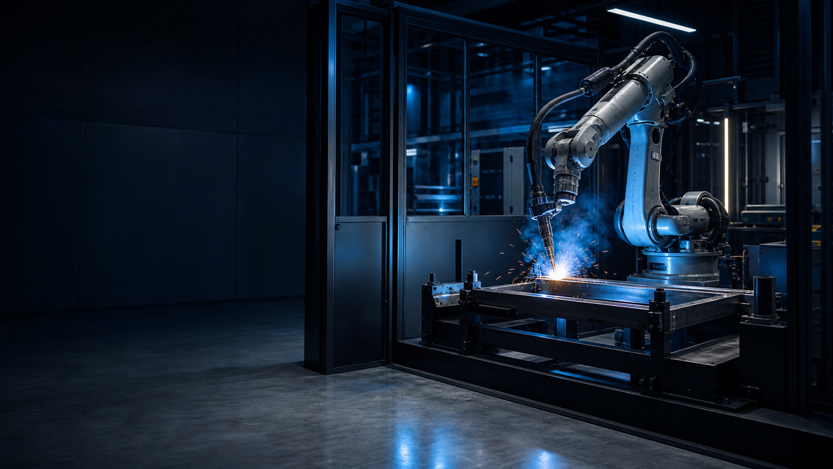 a robot welding a fabricated steel frame